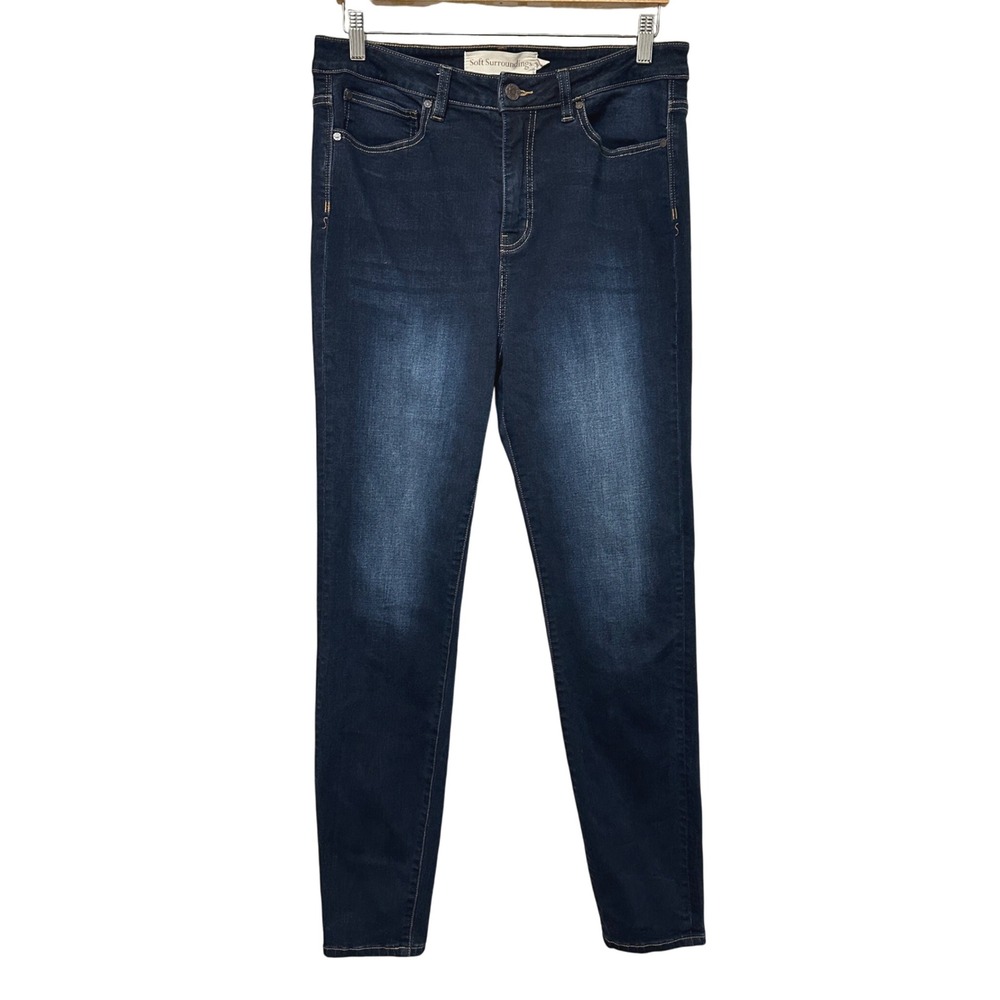 Soft Surroundings Dark Wash High‎ Rise Jeans Womens 10 Tall Blue Denim Tapered